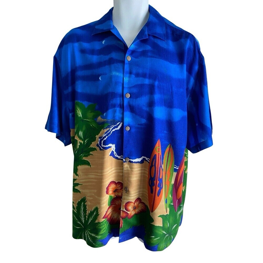 Vintage Thums Up Hawaiian Aloha Shirt Mens Large  Surfboard Beach Hibiscus